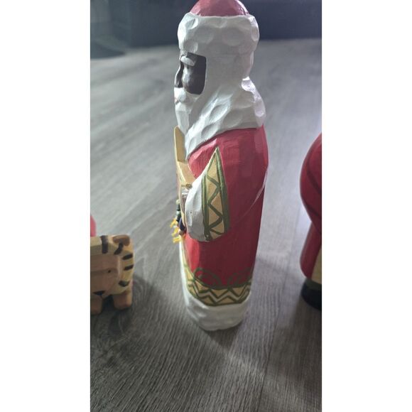 3 Vintage Painted Folk Art Christmas African / Brown Santa Figures Decor 10" - Picture 14 of 16